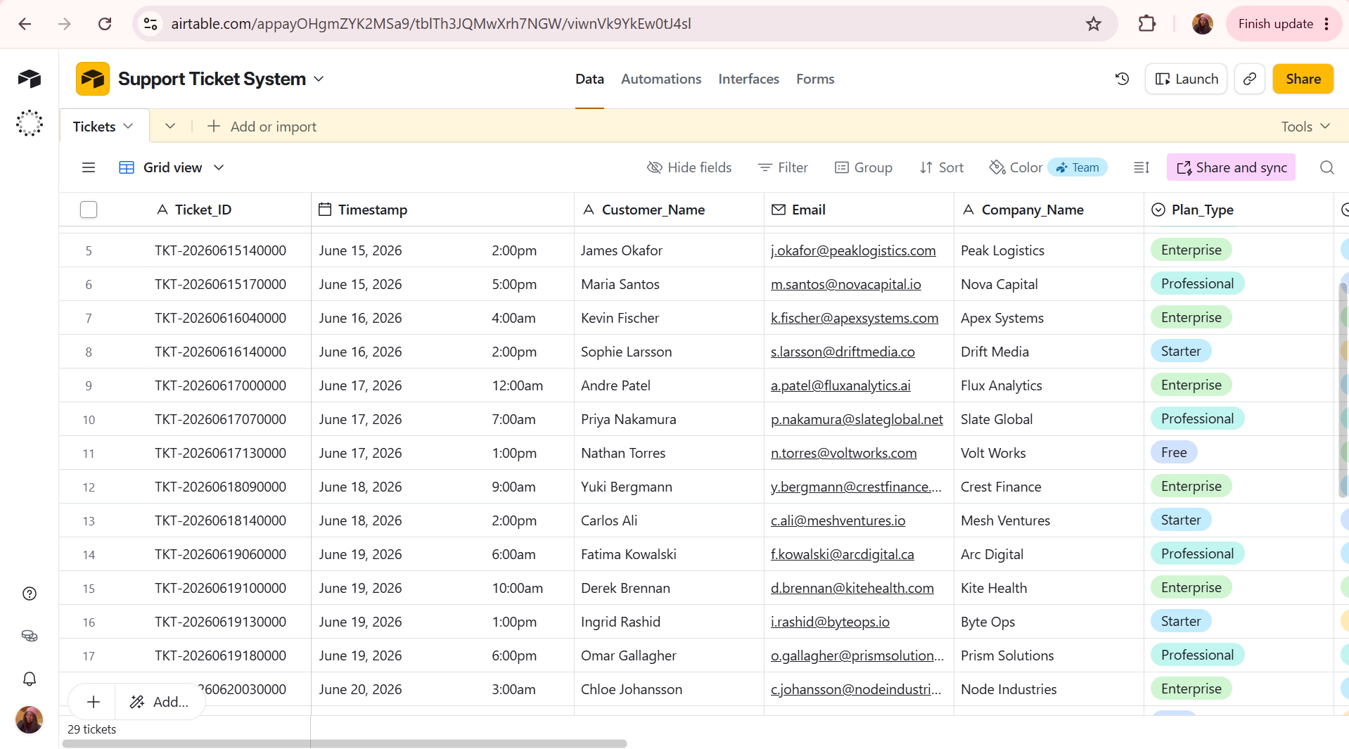 Airtable database screenshot